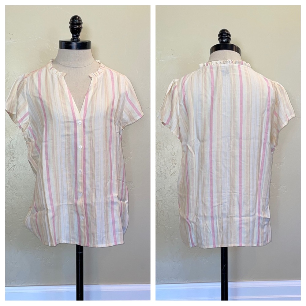 Paige Remy Top Citrus Multi Color Stripe Short Sleeve Button Down Size Medium